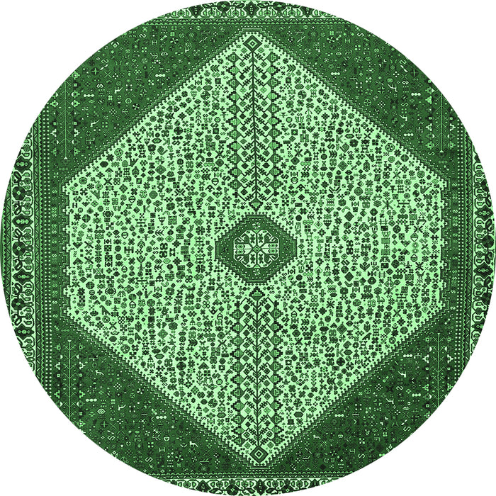 Round Persian Emerald Green Traditional Rug, tr3201emgrn