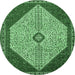 Round Persian Emerald Green Traditional Rug, tr3201emgrn