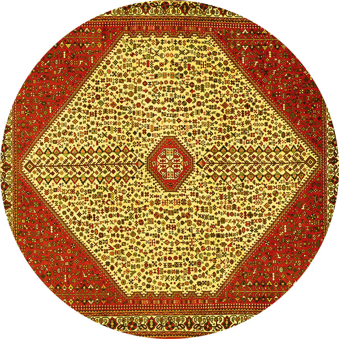 Round Persian Yellow Traditional Rug, tr3201yw