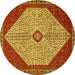 Round Persian Yellow Traditional Rug, tr3201yw
