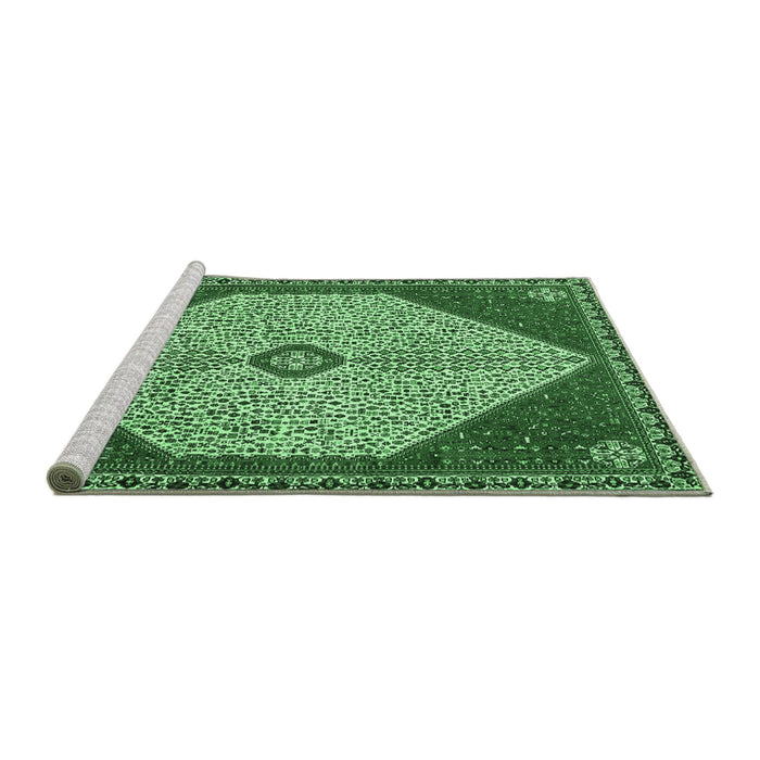 Sideview of Machine Washable Persian Emerald Green Traditional Area Rugs, wshtr3201emgrn