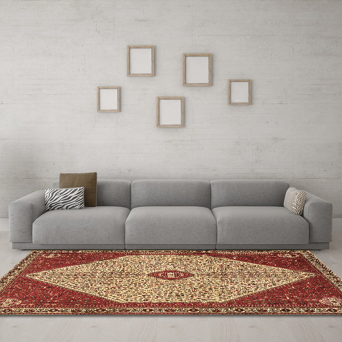 Machine Washable Persian Brown Traditional Rug in a Living Room,, wshtr3201brn