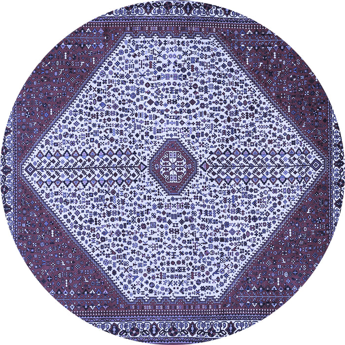 Round Machine Washable Persian Blue Traditional Rug, wshtr3201blu