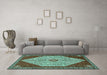 Machine Washable Persian Turquoise Traditional Area Rugs in a Living Room,, wshtr3201turq