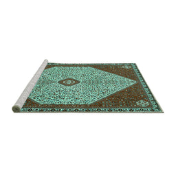 Sideview of Machine Washable Persian Turquoise Traditional Area Rugs, wshtr3201turq