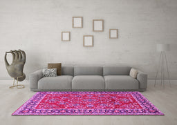 Machine Washable Persian Pink Traditional Rug in a Living Room, wshtr3202pnk