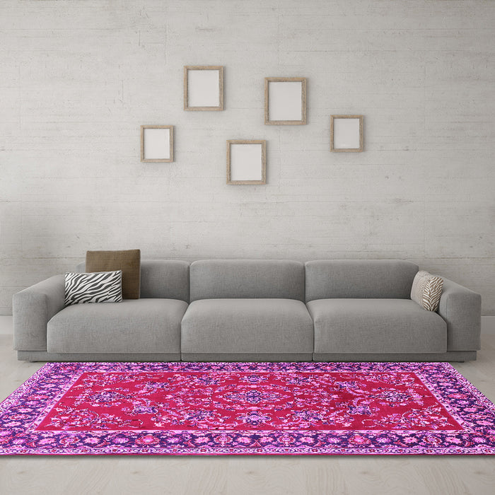 Machine Washable Persian Pink Traditional Rug in a Living Room, wshtr3202pnk
