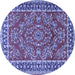 Round Machine Washable Persian Blue Traditional Rug, wshtr3202blu