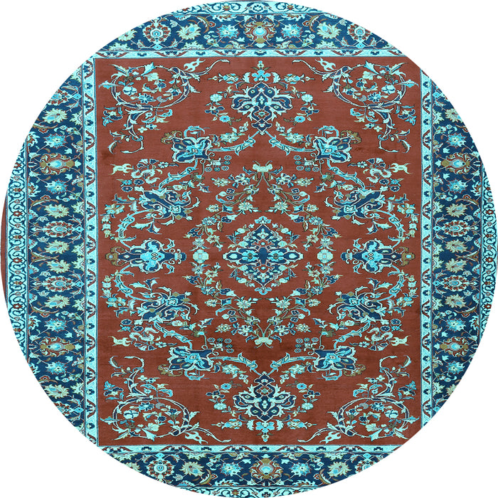 Round Machine Washable Persian Light Blue Traditional Rug, wshtr3202lblu
