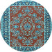 Round Machine Washable Persian Light Blue Traditional Rug, wshtr3202lblu