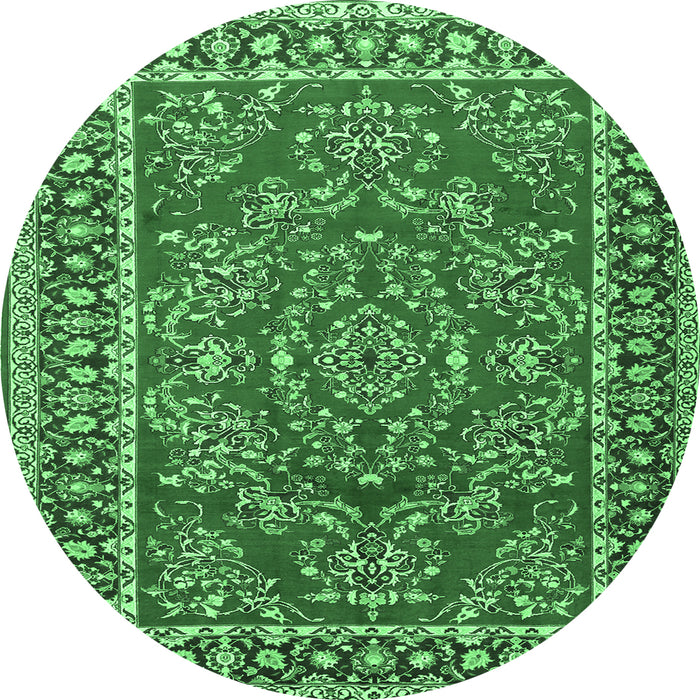 Round Machine Washable Persian Emerald Green Traditional Area Rugs, wshtr3202emgrn