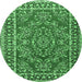 Round Machine Washable Persian Emerald Green Traditional Area Rugs, wshtr3202emgrn