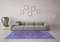 Machine Washable Persian Blue Traditional Rug, wshtr3202blu