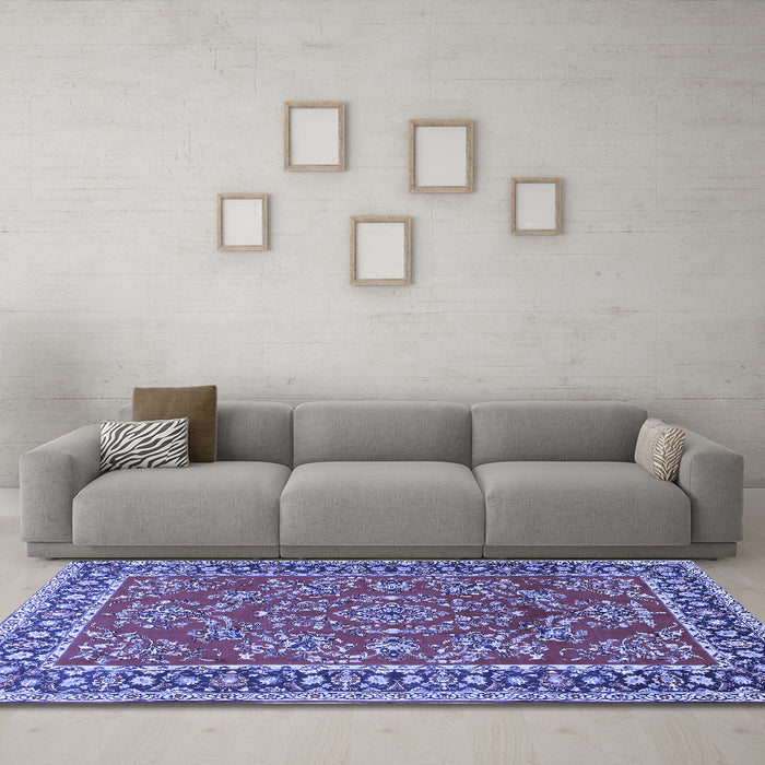 Machine Washable Persian Blue Traditional Rug in a Living Room, wshtr3202blu