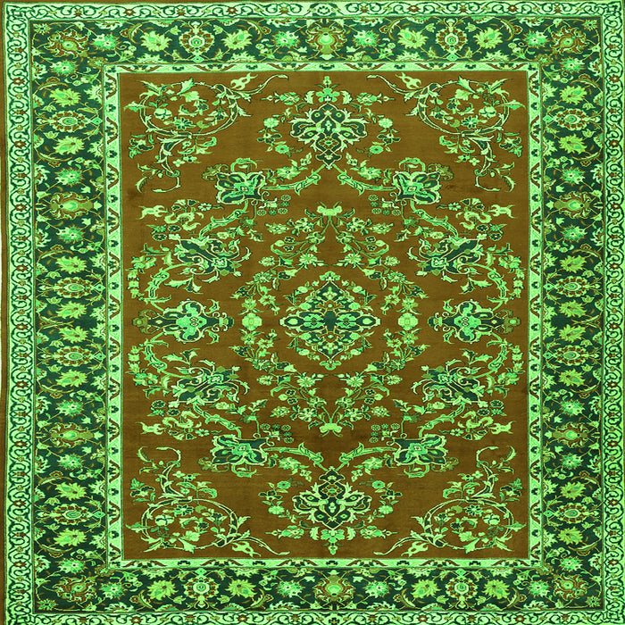 Round Machine Washable Persian Green Traditional Area Rugs, wshtr3202grn