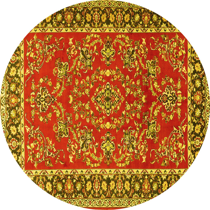 Round Machine Washable Persian Yellow Traditional Rug, wshtr3202yw
