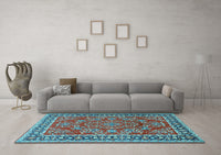 Machine Washable Persian Light Blue Traditional Rug, wshtr3202lblu