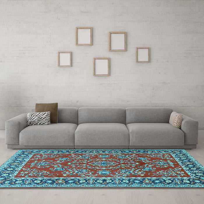 Machine Washable Persian Light Blue Traditional Rug in a Living Room, wshtr3202lblu
