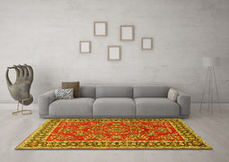 Machine Washable Persian Yellow Traditional Rug in a Living Room, wshtr3202yw