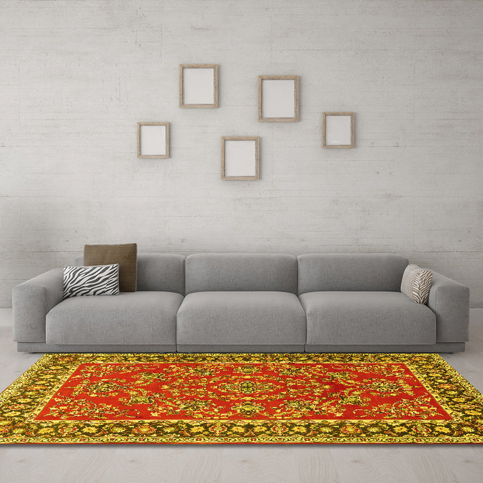 Machine Washable Persian Yellow Traditional Rug in a Living Room, wshtr3202yw