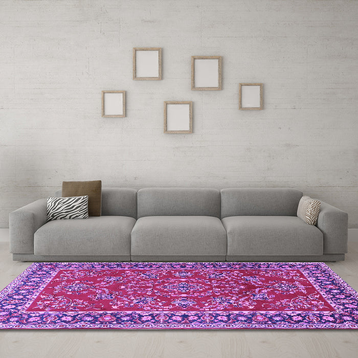 Machine Washable Persian Purple Traditional Area Rugs in a Living Room, wshtr3202pur