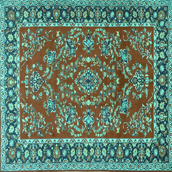 Square Machine Washable Persian Turquoise Traditional Area Rugs, wshtr3202turq