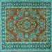 Square Machine Washable Persian Turquoise Traditional Area Rugs, wshtr3202turq