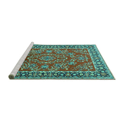 Sideview of Machine Washable Persian Turquoise Traditional Area Rugs, wshtr3202turq