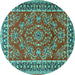 Round Machine Washable Persian Turquoise Traditional Area Rugs, wshtr3202turq