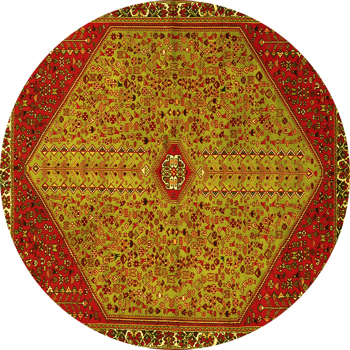 Round Persian Yellow Traditional Rug, tr3203yw