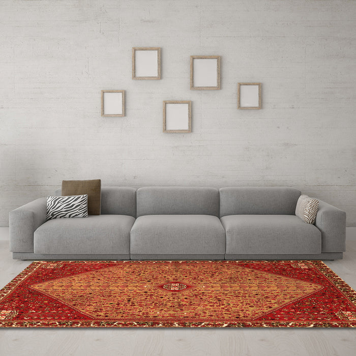 Machine Washable Persian Orange Traditional Area Rugs in a Living Room, wshtr3203org