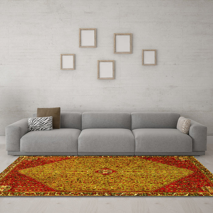 Machine Washable Persian Yellow Traditional Rug in a Living Room, wshtr3203yw