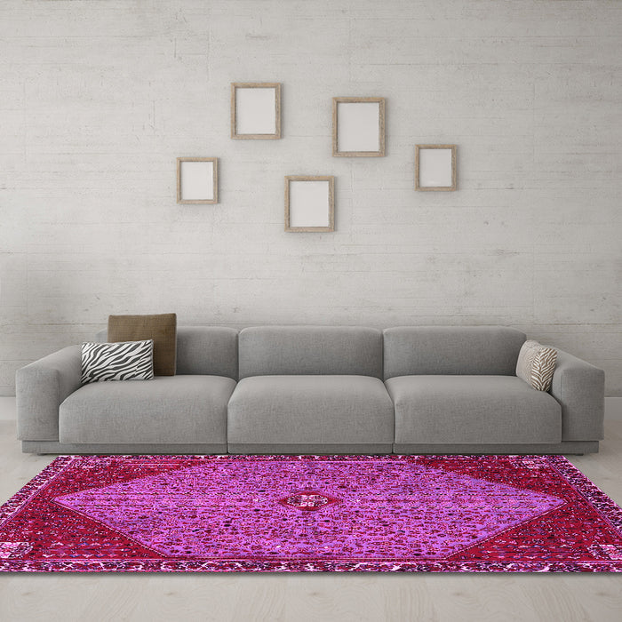 Machine Washable Persian Pink Traditional Rug in a Living Room, wshtr3203pnk