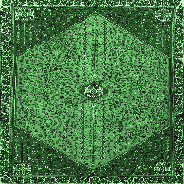 Square Machine Washable Persian Emerald Green Traditional Area Rugs, wshtr3203emgrn