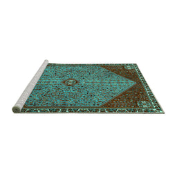 Sideview of Machine Washable Persian Turquoise Traditional Area Rugs, wshtr3203turq