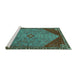 Sideview of Machine Washable Persian Turquoise Traditional Area Rugs, wshtr3203turq