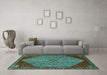 Machine Washable Persian Turquoise Traditional Area Rugs in a Living Room,, wshtr3203turq