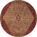 Round Machine Washable Persian Brown Traditional Rug, wshtr3203brn