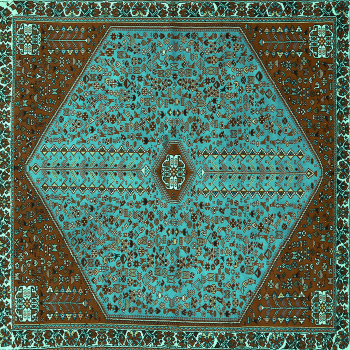 Square Machine Washable Persian Turquoise Traditional Area Rugs, wshtr3203turq