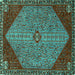 Square Machine Washable Persian Turquoise Traditional Area Rugs, wshtr3203turq