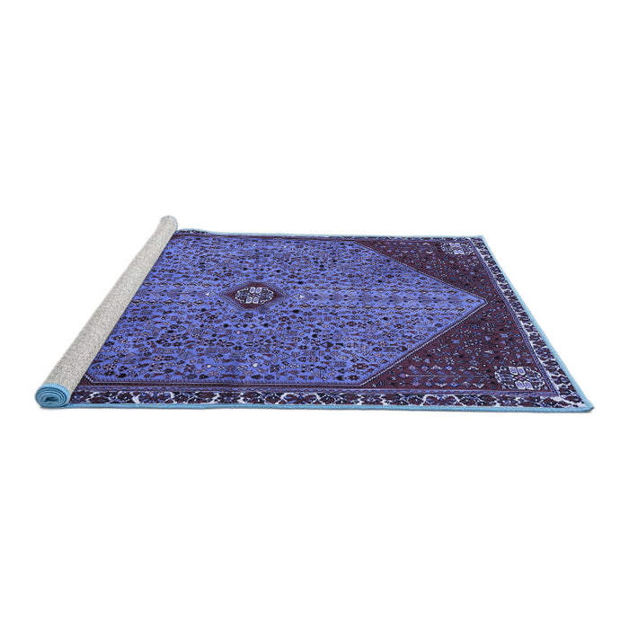 Sideview of Machine Washable Persian Blue Traditional Rug, wshtr3203blu