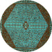 Round Persian Turquoise Traditional Rug, tr3203turq