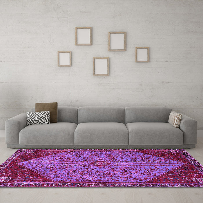 Machine Washable Persian Purple Traditional Area Rugs in a Living Room, wshtr3203pur