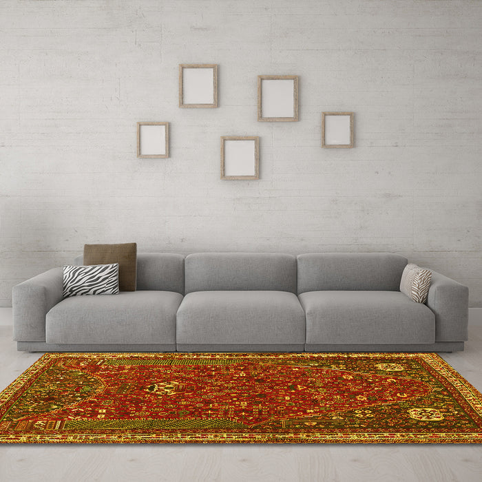 Machine Washable Persian Yellow Traditional Rug in a Living Room, wshtr3204yw
