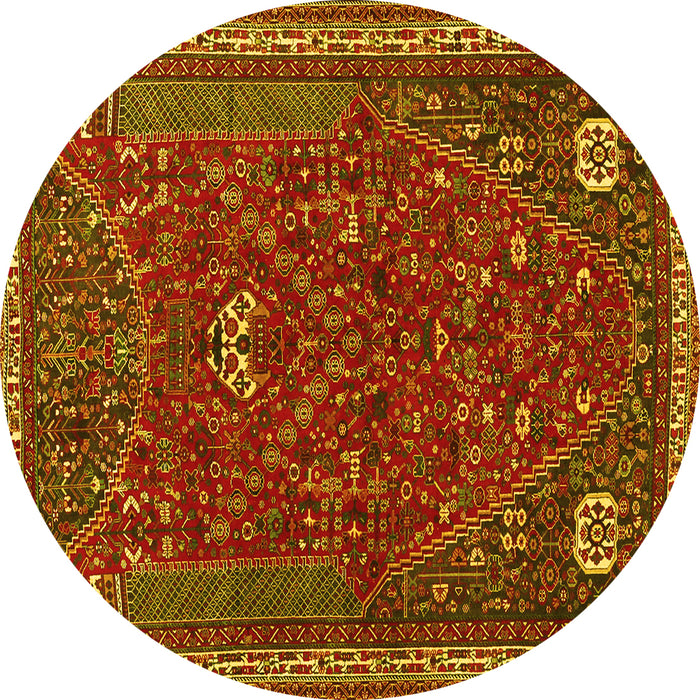 Round Machine Washable Persian Yellow Traditional Rug, wshtr3204yw