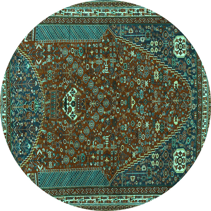 Round Persian Turquoise Traditional Rug, tr3204turq