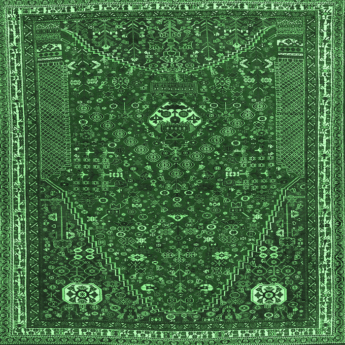 Square Machine Washable Persian Emerald Green Traditional Area Rugs, wshtr3204emgrn