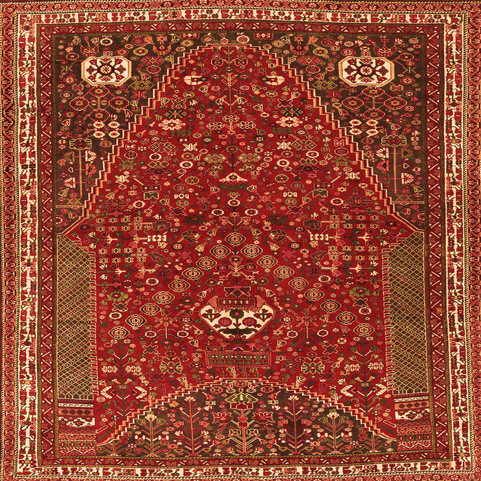 Round Machine Washable Persian Orange Traditional Area Rugs, wshtr3204org
