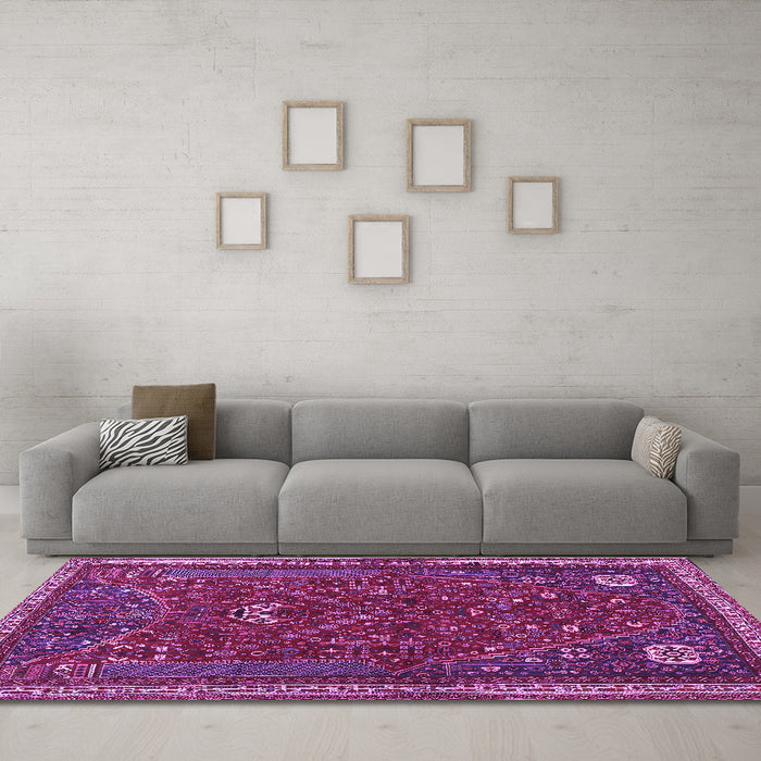 Machine Washable Persian Purple Traditional Area Rugs in a Living Room, wshtr3204pur