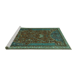 Sideview of Machine Washable Persian Turquoise Traditional Area Rugs, wshtr3204turq